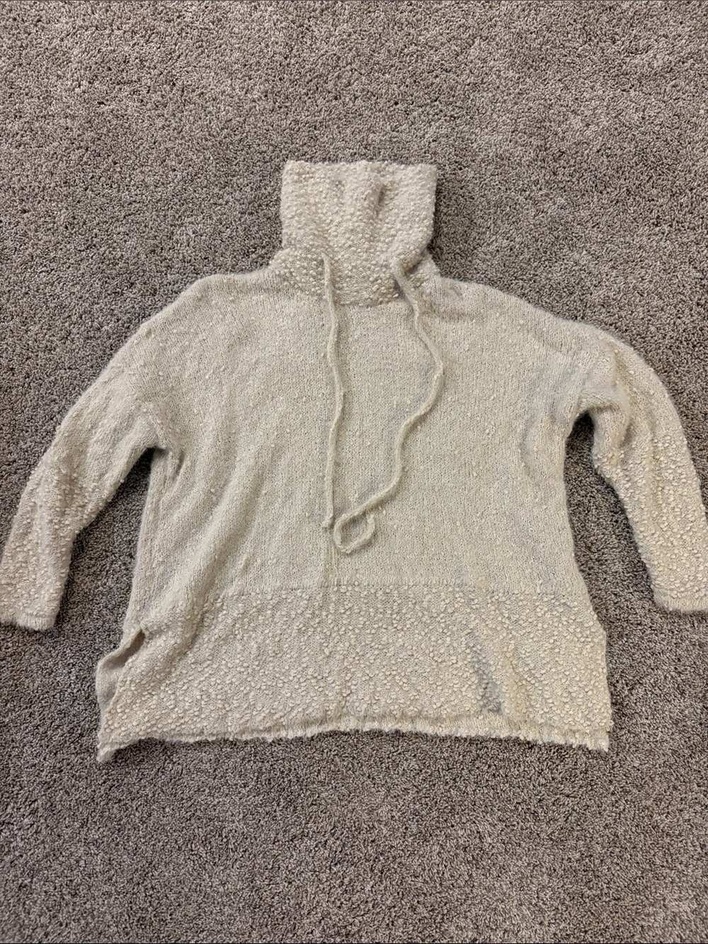 POL Cream Textured Drawstring Funnel Neck Sweater